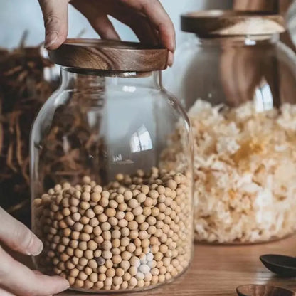 Large-Capacity Glass Jar with Wooden Lid